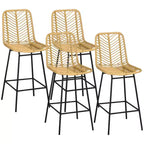HOMCOM Lot de 4 tabourets de bar modernes en rotin, tabourets de bar en osier respirant avec base en acier pour comptoir de cuisine, jaune