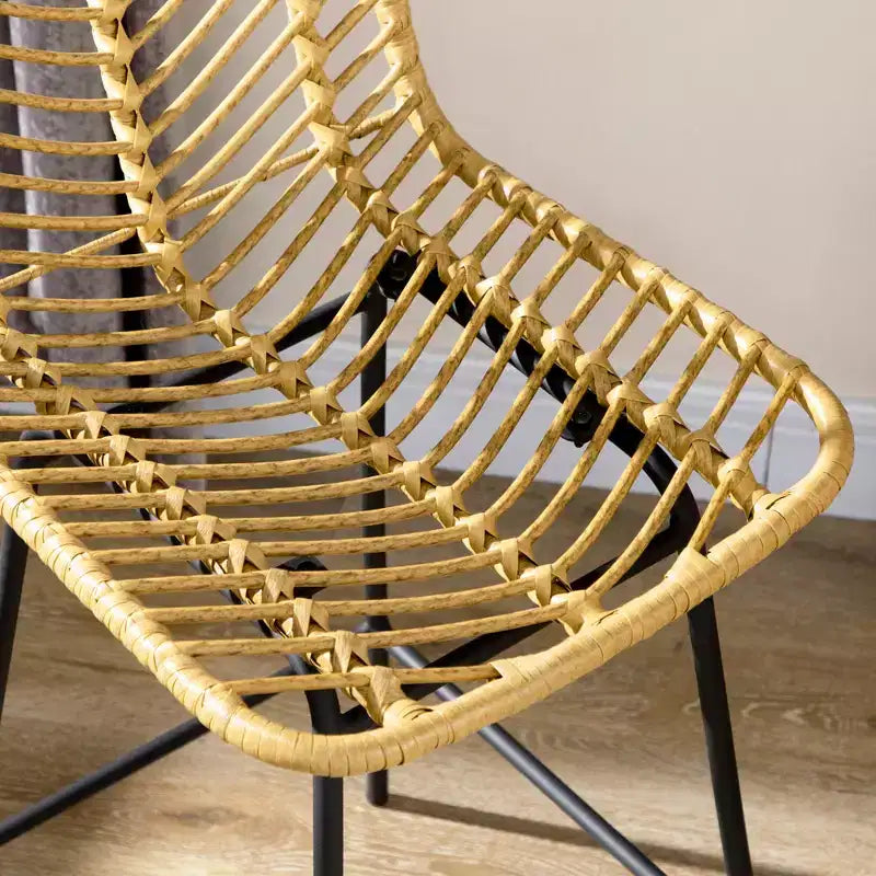 HOMCOM Lot de 4 tabourets de bar modernes en rotin, tabourets de bar en osier respirant avec base en acier pour comptoir de cuisine, jaune