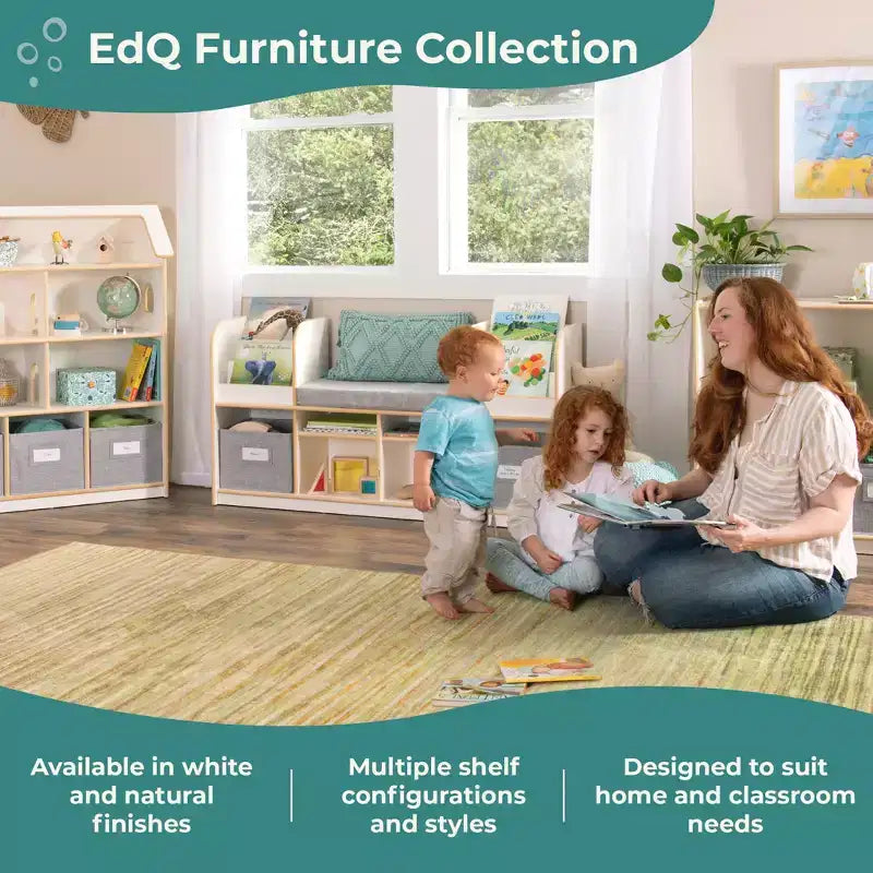 Guidecraft EdQ Nook de lecture : Meuble pour enfants en bois avec bacs de rangement et siège rembourré, banc de lecture et étagère à livres