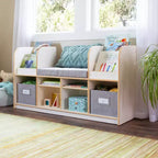Guidecraft EdQ Nook de lecture : Meuble pour enfants en bois avec bacs de rangement et siège rembourré, banc de lecture et étagère à livres