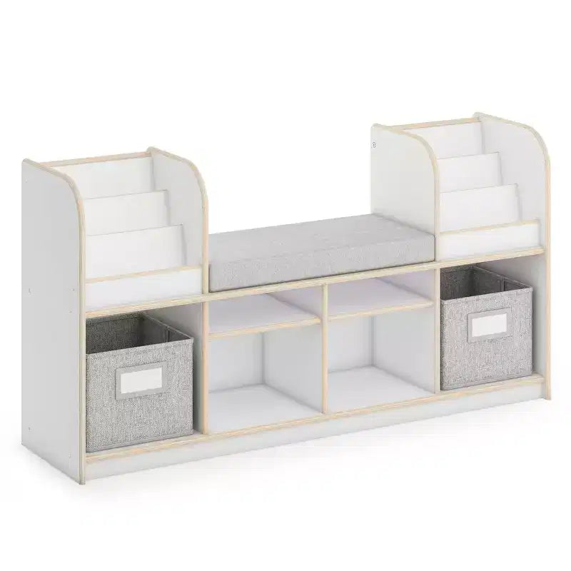 Guidecraft EdQ Nook de lecture : Meuble pour enfants en bois avec bacs de rangement et siège rembourré, banc de lecture et étagère à livres