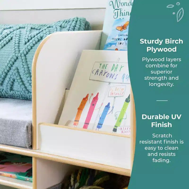 Guidecraft EdQ Nook de lecture : Meuble pour enfants en bois avec bacs de rangement et siège rembourré, banc de lecture et étagère à livres