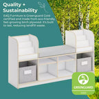 Guidecraft EdQ Nook de lecture : Meuble pour enfants en bois avec bacs de rangement et siège rembourré, banc de lecture et étagère à livres