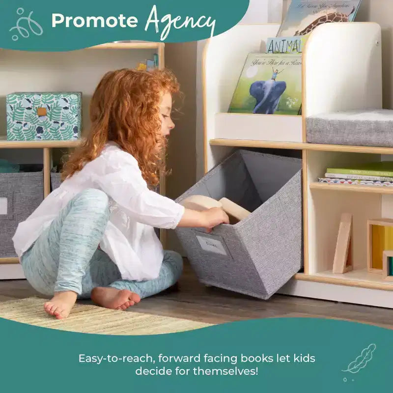 Guidecraft EdQ Nook de lecture : Meuble pour enfants en bois avec bacs de rangement et siège rembourré, banc de lecture et étagère à livres