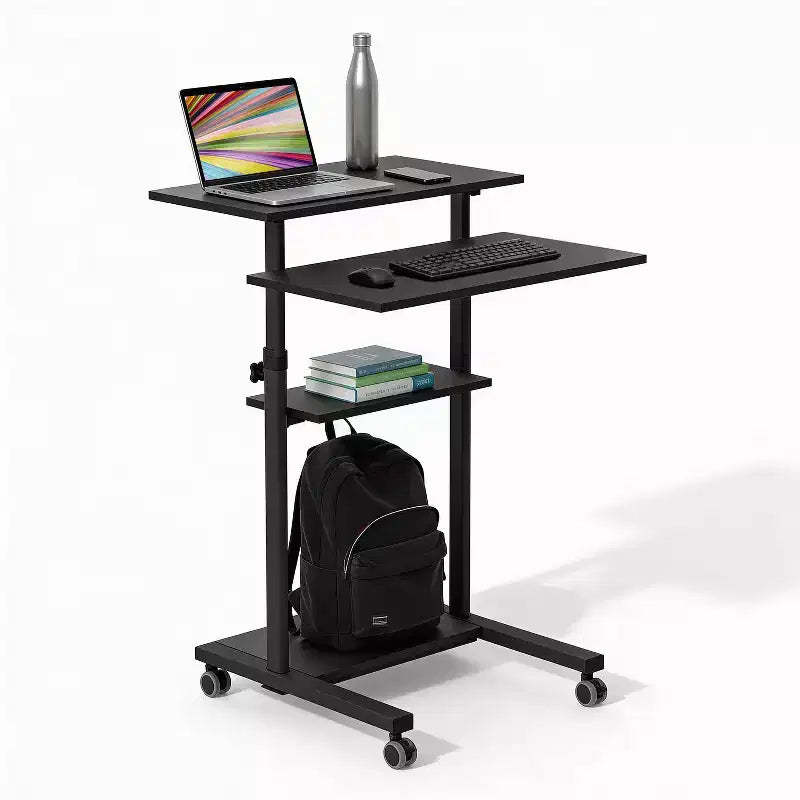 Mount-It! Height Adjustable Mobile Standing Desk & Computer Work Station with Locking Wheels - Black