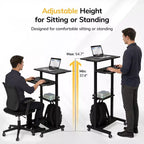 Mount-It! Bureau mobile assis-debout réglable en hauteur et poste de travail informatique avec roues verrouillables - Noir