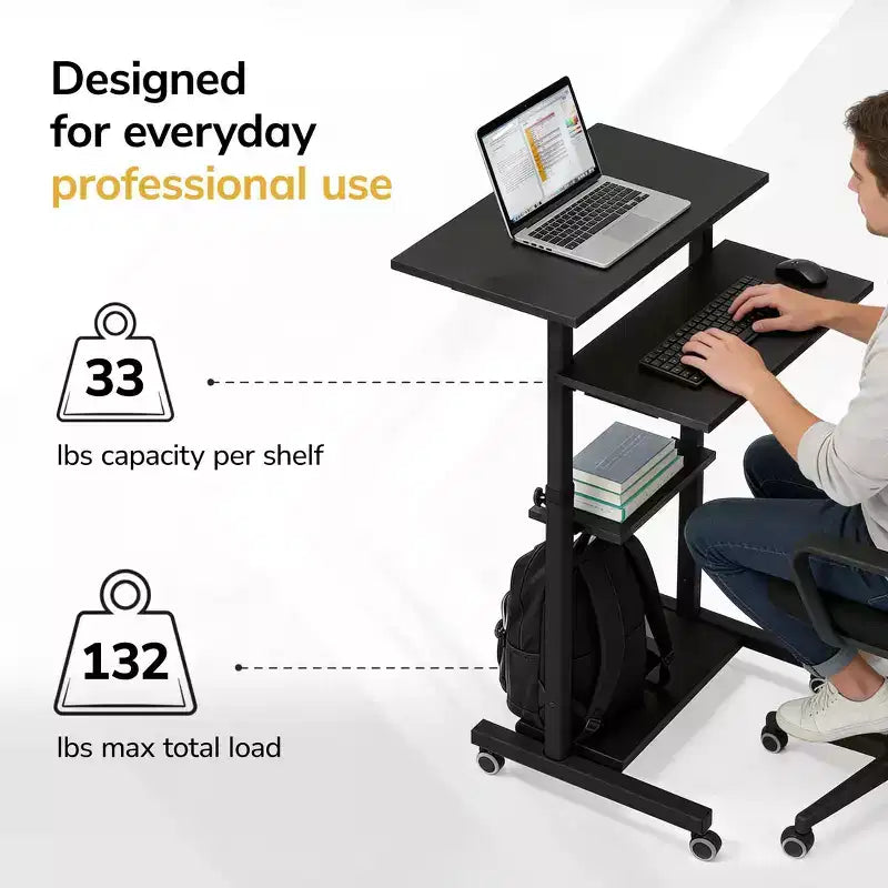 Mount-It! Bureau mobile assis-debout réglable en hauteur et poste de travail informatique avec roues verrouillables - Noir