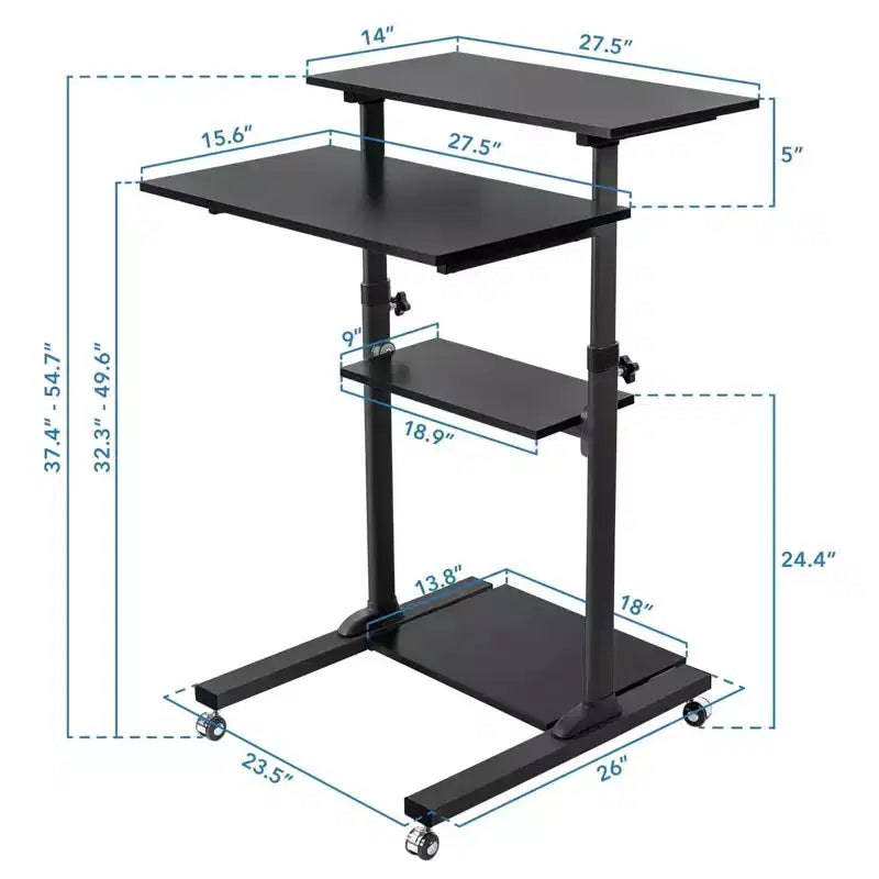 Mount-It! Bureau mobile assis-debout réglable en hauteur et poste de travail informatique avec roues verrouillables - Noir