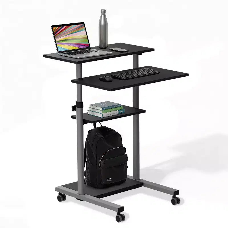 Mount-It! Height Adjustable Mobile Standing Desk & Computer Work Station with Locking Wheels - Grey