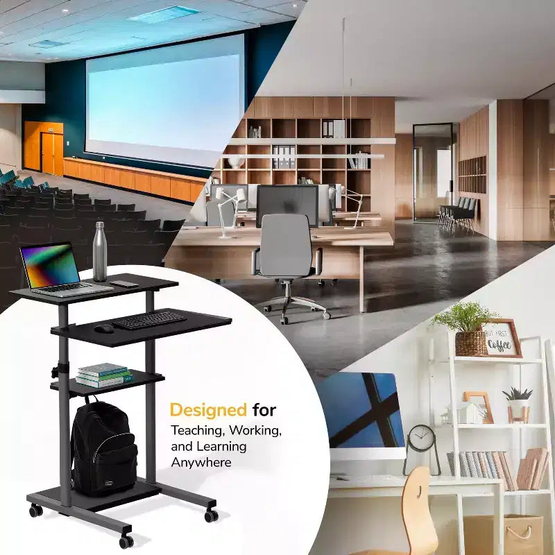 Mount-It! Bureau mobile debout et poste de travail informatique réglable en hauteur avec roues verrouillables - Gris