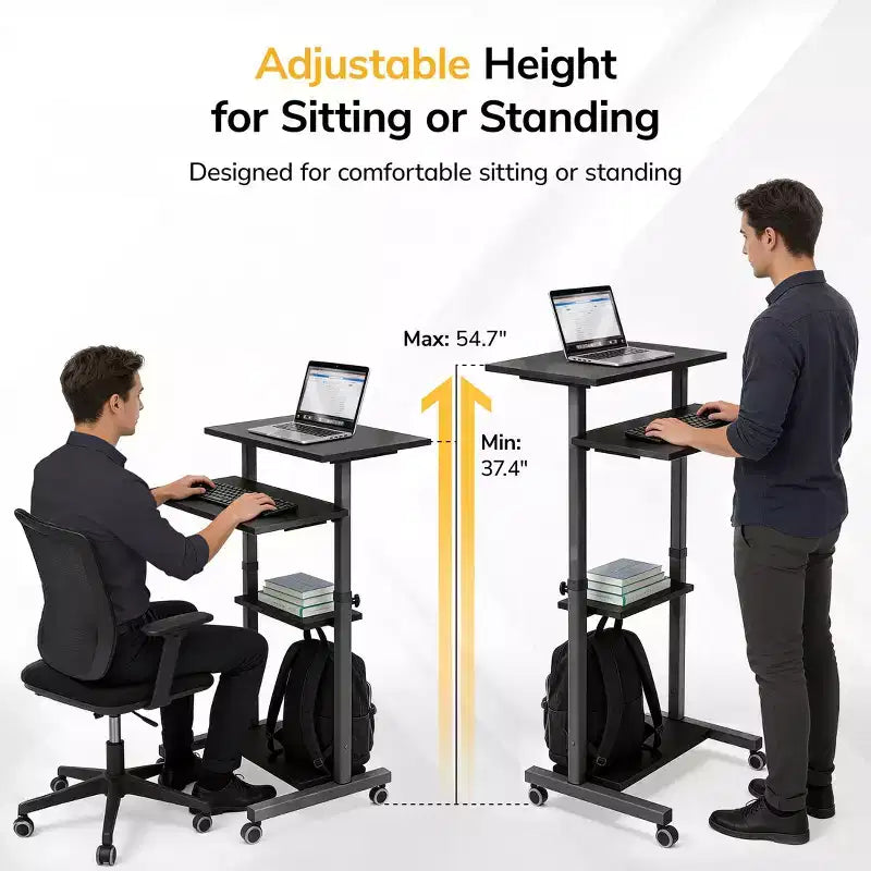 Mount-It! Bureau mobile debout et poste de travail informatique réglable en hauteur avec roues verrouillables - Gris