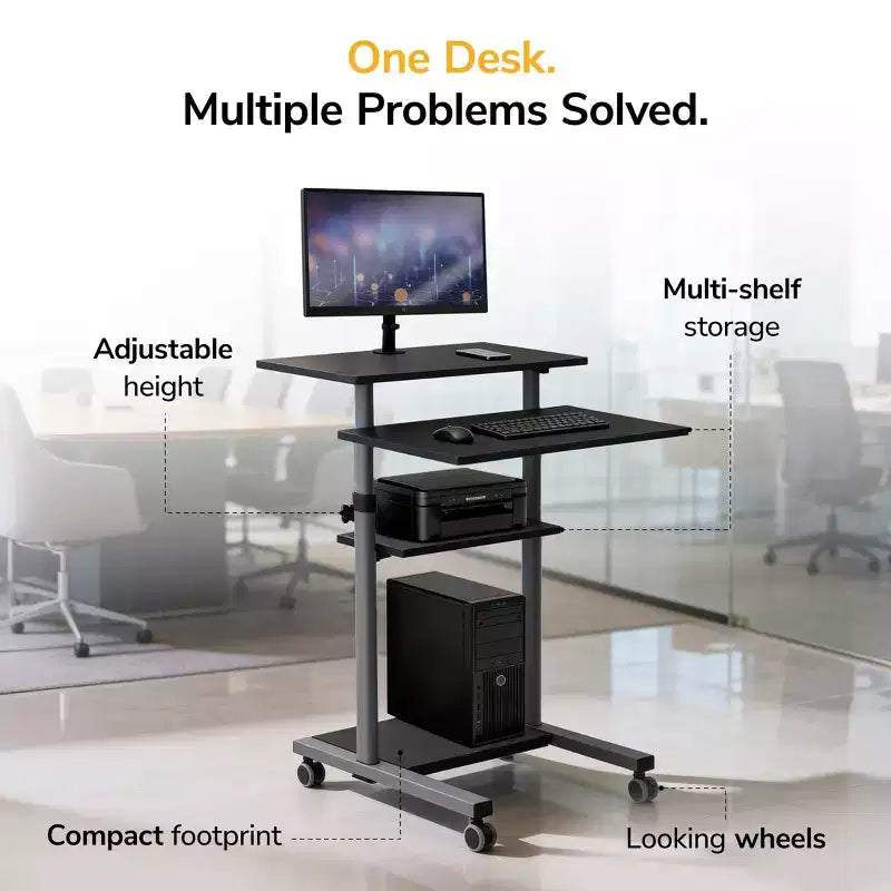 Mount-It! Bureau mobile debout et poste de travail informatique réglable en hauteur avec roues verrouillables - Gris