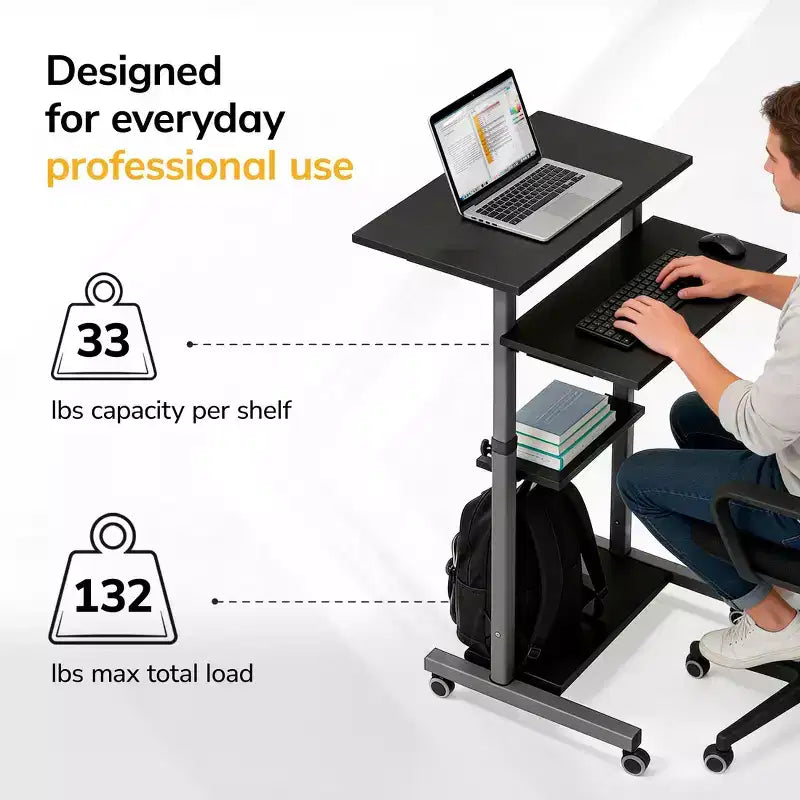 Mount-It! Bureau mobile debout et poste de travail informatique réglable en hauteur avec roues verrouillables - Gris