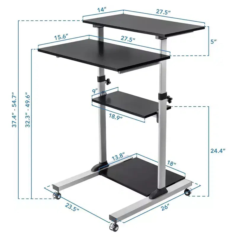 Mount-It! Bureau mobile debout et poste de travail informatique réglable en hauteur avec roues verrouillables - Gris