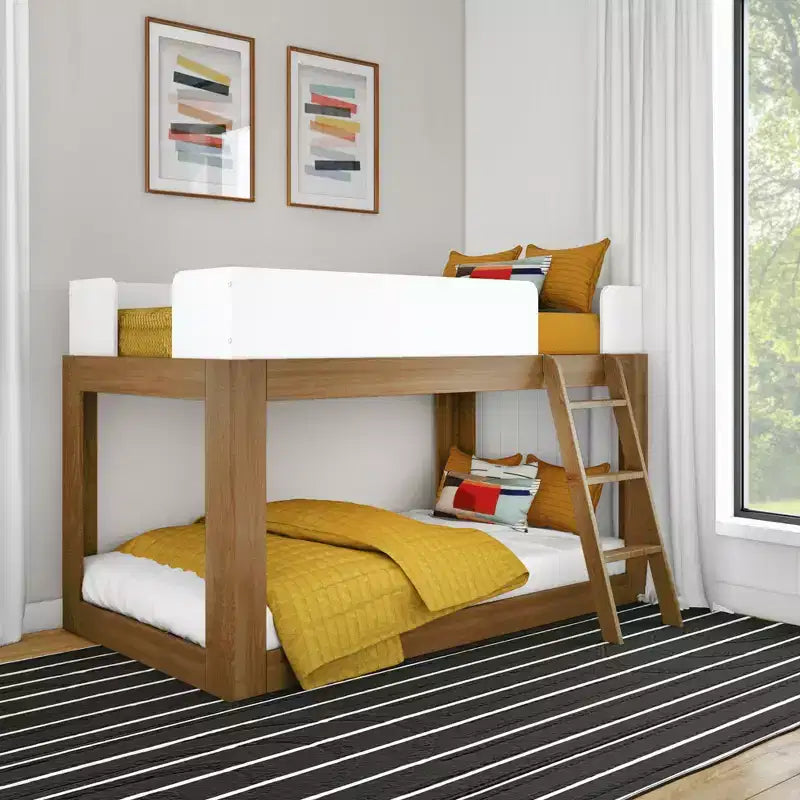 Max & Lily Solid Wood Bunk Bed, Mid-Century Modern Twin over Twin Bunk Beds for Kids