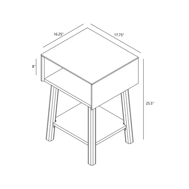 Table de chevet Max & Lily avec étagère ouverte, Table de chevet en bois massif, Table d'appoint pour chambre à coucher