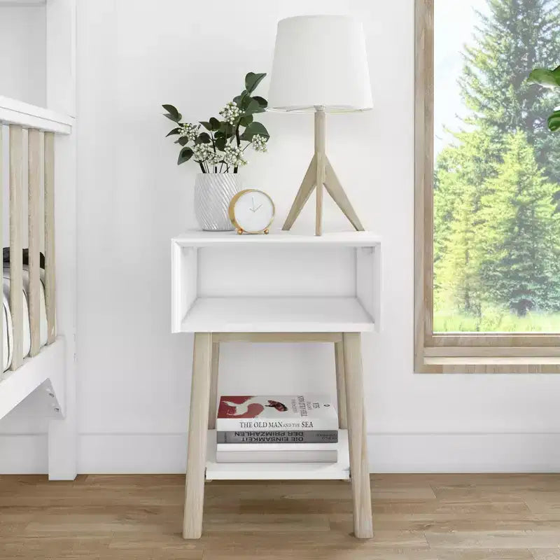 Table de chevet Max & Lily avec étagère ouverte, Table de chevet en bois massif, Table d'appoint pour chambre à coucher
