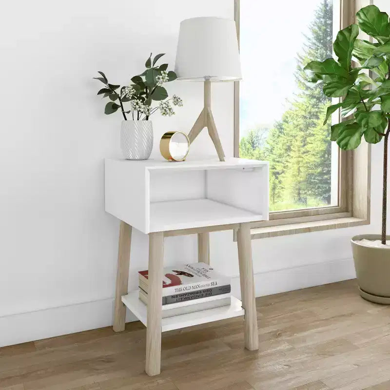 Table de chevet Max & Lily avec étagère ouverte, Table de chevet en bois massif, Table d'appoint pour chambre à coucher
