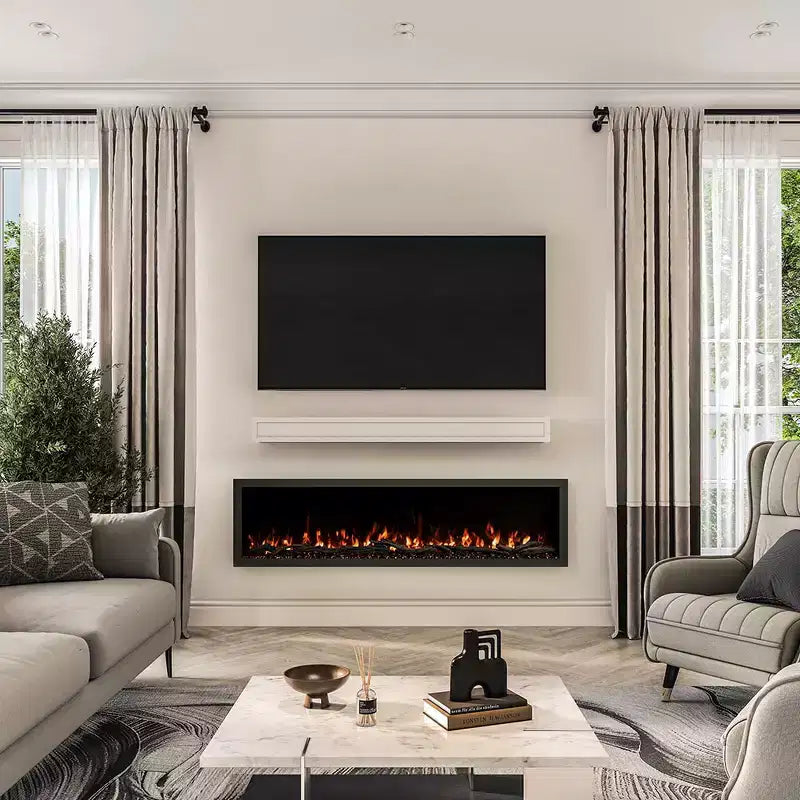 Étagère de cheminée moderne en bois Ember Lotta avec détails de cadre photo
