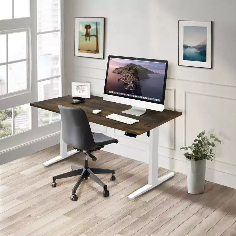 Mount-It! Bureau électrique assis-debout avec plateau – Blanc/Chêne