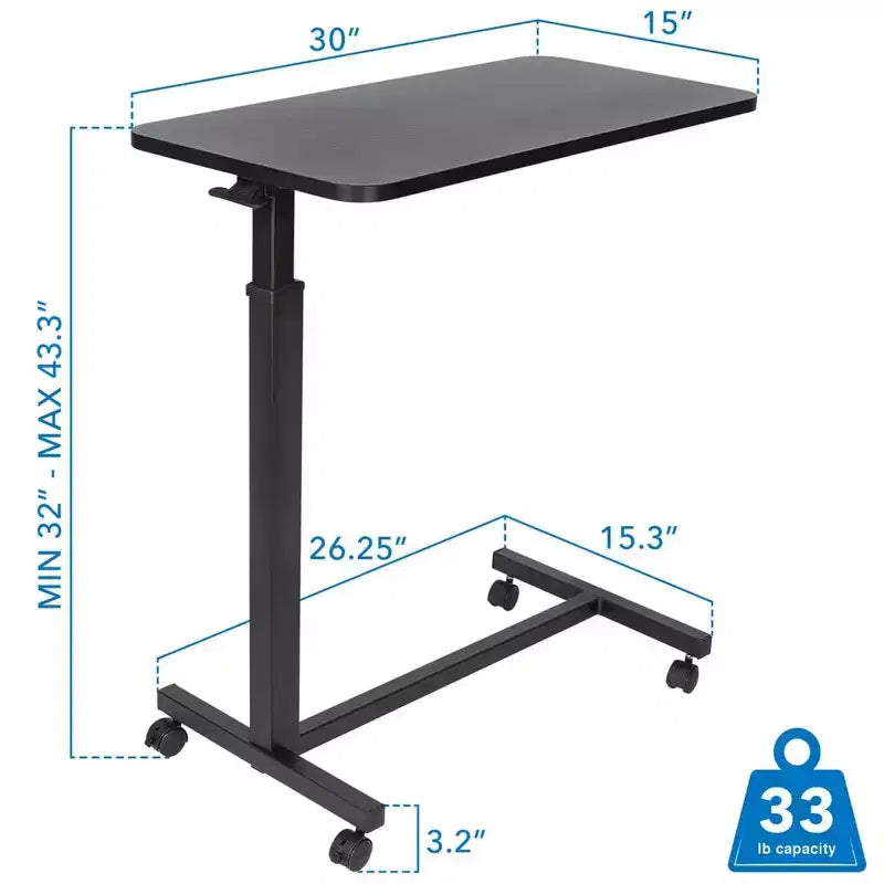 Mount-It! Table de lit roulante réglable en hauteur - Noire