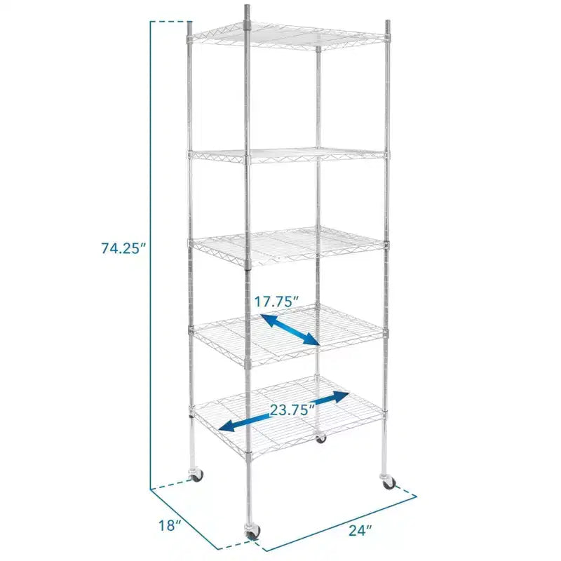 Mount-It! Étagère à 5 niveaux en fil métallique réglable en hauteur avec roues | Étagères roulantes de garage, étagères métalliques de placard avec tablettes ou étagère utilitaire