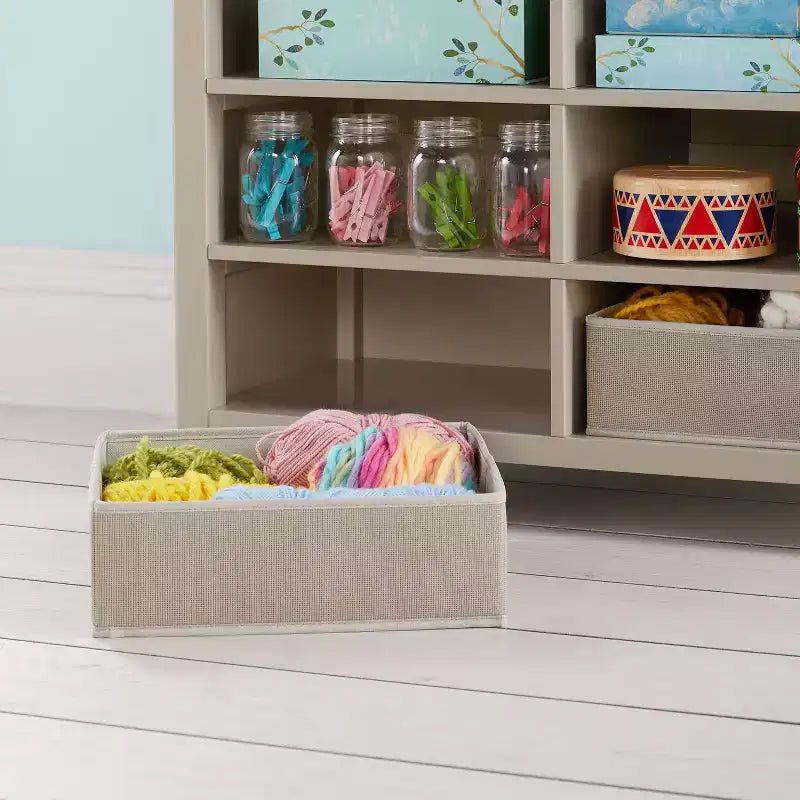 Martha Stewart Loisirs Créatifs – Rangement double ouvert pour enfants : Organisateur de fournitures d'art et d'artisanat en bois pour enfants avec bacs de rangement en tissu