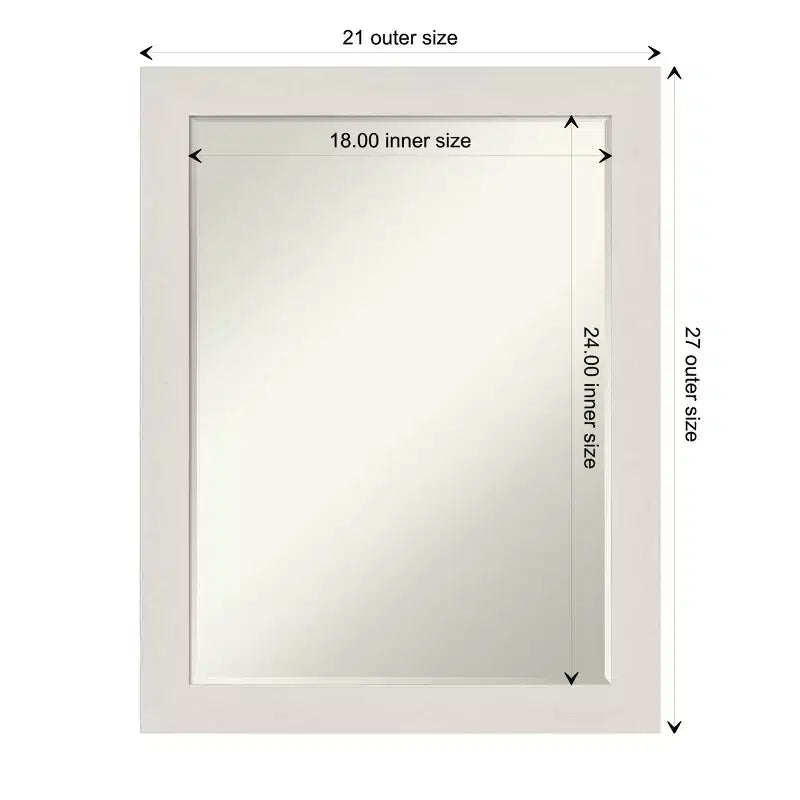 Miroir mural de salle de bain Amanti Art Rustic Plank White Narrow Petite Bevel 27,5 x 21,5 po