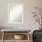 Miroir mural de salle de bain Amanti Art Rustic Plank White Narrow Petite Bevel 27,5 x 21,5 po