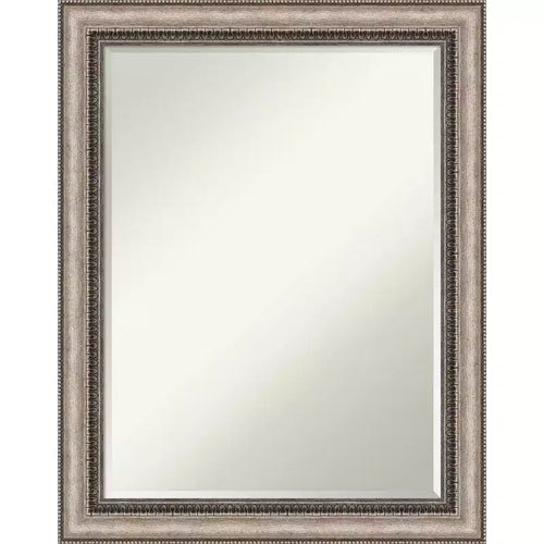 Amanti Art Lyla Ornate Silver Petite Bevel Bathroom Wall Mirror 28.25 x 22.25 in.