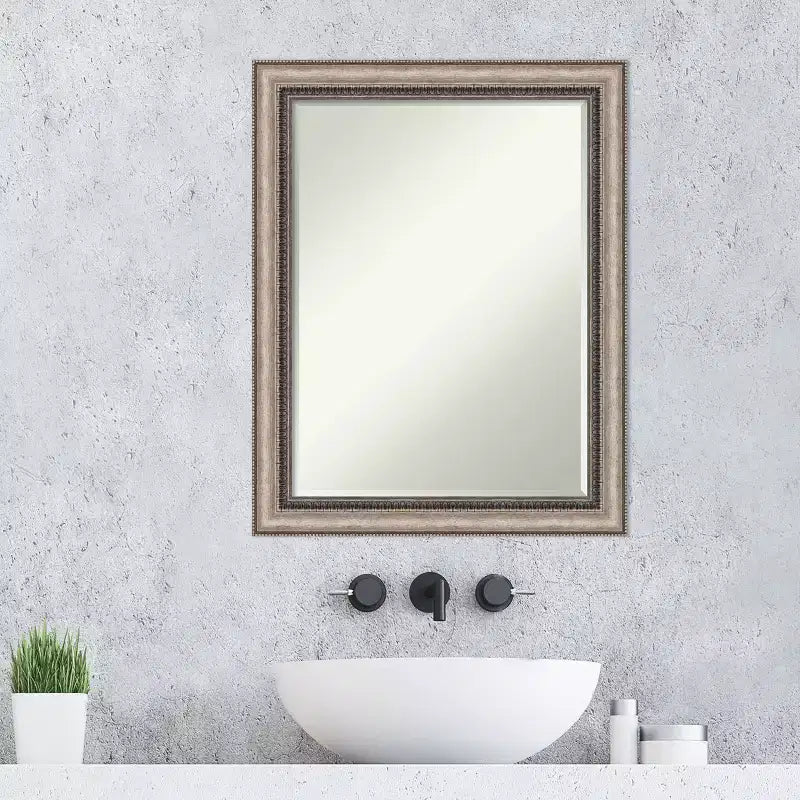 Miroir mural de salle de bain Amanti Art Lyla Petite biseauté argenté orné 71,76 x 56,52 cm
