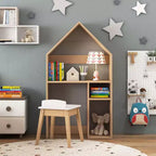 Costway Ensemble table et chaises pour enfants en forme de maison avec meuble de rangement en bois et tableau noir Gris/Blanc