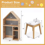Costway Ensemble table et chaises pour enfants en forme de maison avec meuble de rangement en bois et tableau noir Gris/Blanc