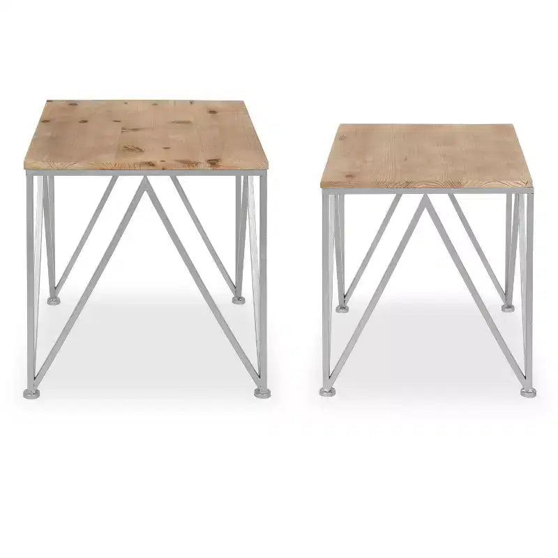 Tables gigognes carrées en métal Kate and Laurel Uzma, 2 pièces, argenté