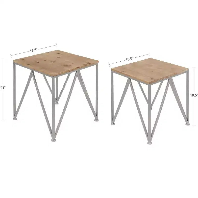Tables gigognes carrées en métal Kate and Laurel Uzma, 2 pièces, argenté