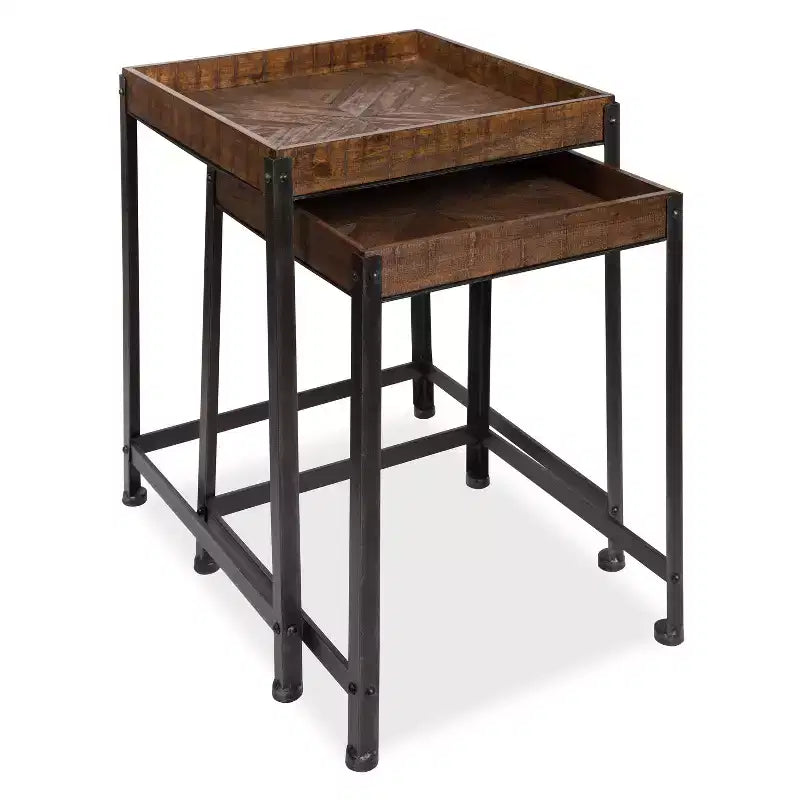 Kate and Laurel Marsh Square Wood Nesting Table, 2 Piece, Rustic Brown