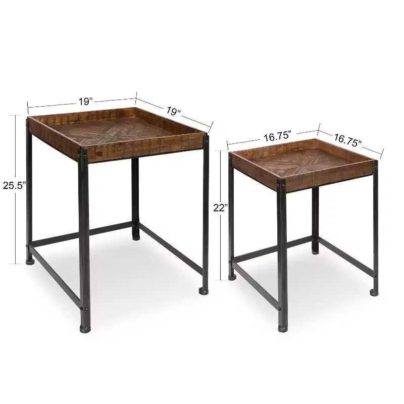 Table gigogne carrée en bois Kate and Laurel Marsh, 2 pièces, marron rustique
