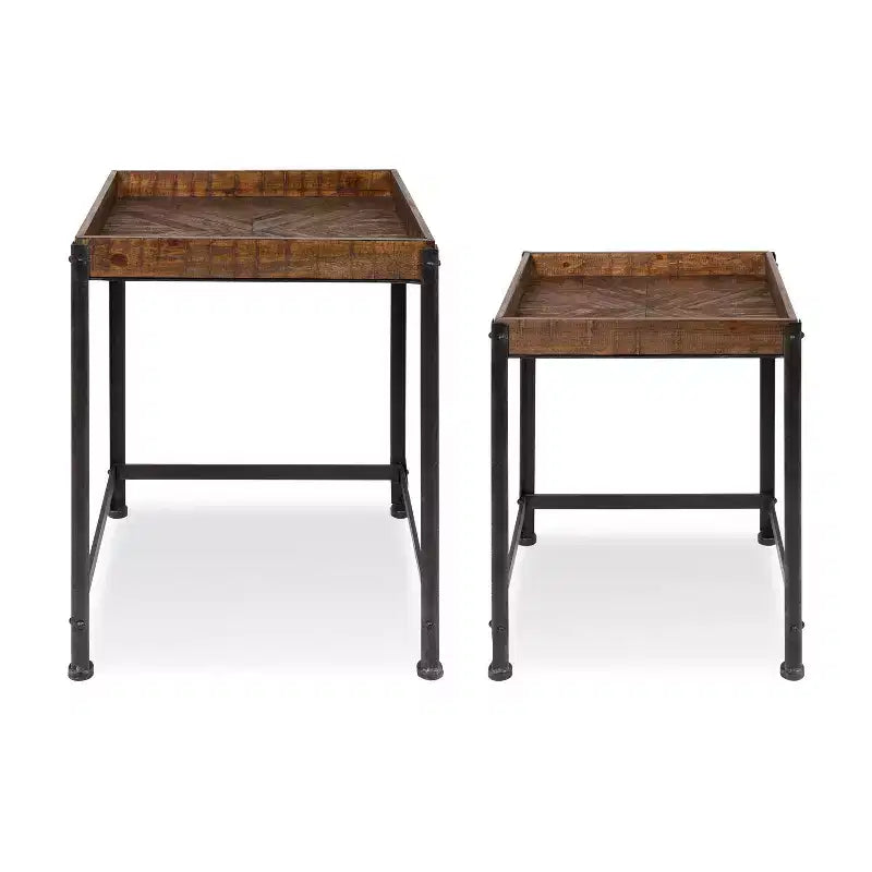 Table gigogne carrée en bois Kate and Laurel Marsh, 2 pièces, marron rustique