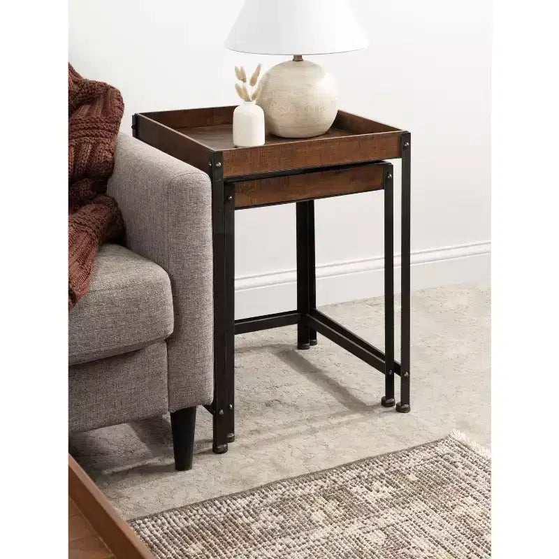 Table gigogne carrée en bois Kate and Laurel Marsh, 2 pièces, marron rustique
