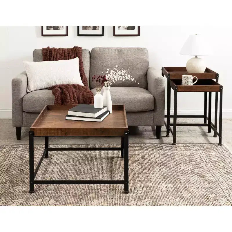 Table gigogne carrée en bois Kate and Laurel Marsh, 2 pièces, marron rustique