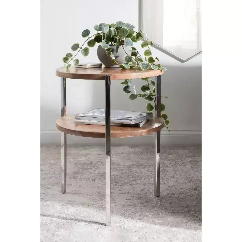 Table d'appoint ronde en bois Kate and Laurel Lamaar, 19x19x25, naturel et argent