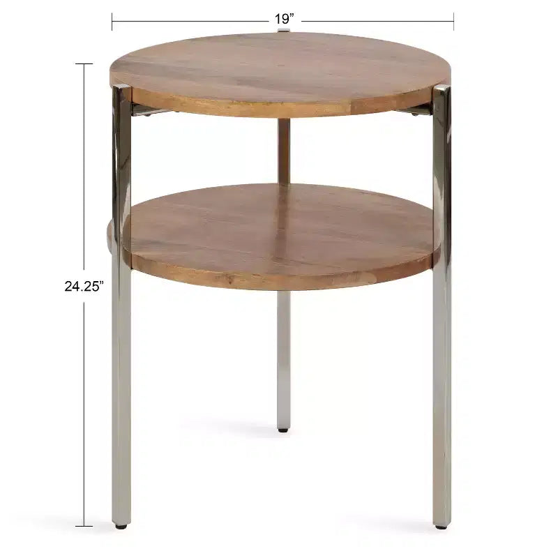Table d'appoint ronde en bois Kate and Laurel Lamaar, 19x19x25, naturel et argent
