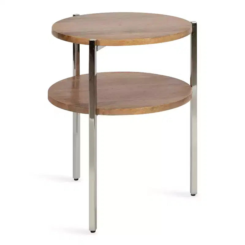 Table d'appoint ronde en bois Kate and Laurel Lamaar, 19x19x25, naturel et argent