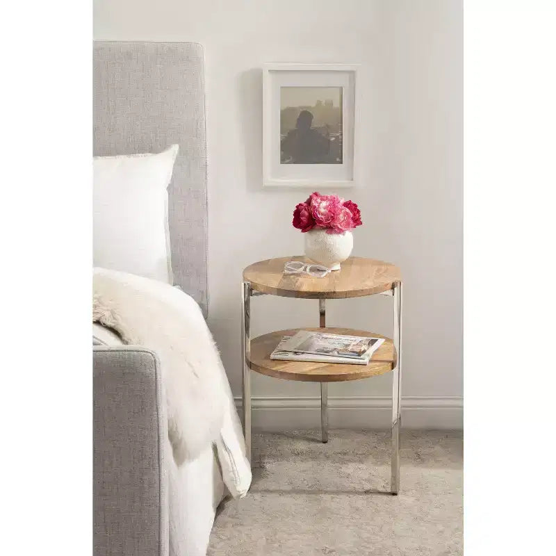 Table d'appoint ronde en bois Kate and Laurel Lamaar, 19x19x25, naturel et argent
