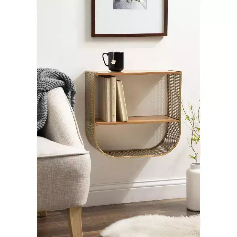 Étagère murale flottante Kate and Laurel Urso Arch en bois, 20x7x19, naturel et or