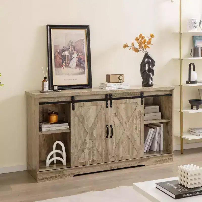Meuble TV Costway, style ferme, avec portes coulissantes et étagères réglables, pour téléviseurs jusqu'à 65 pouces