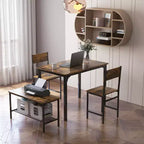 Costway Ensemble Table à Manger 4 Pièces Bureau Rustique 2 Chaises et Banc avec Étagère de Rangement Marron/Gris/Café