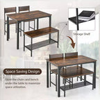 Costway Ensemble Table à Manger 4 Pièces Bureau Rustique 2 Chaises et Banc avec Étagère de Rangement Marron/Gris/Café