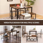 Costway Ensemble Table à Manger 4 Pièces Bureau Rustique 2 Chaises et Banc avec Étagère de Rangement Marron/Gris/Café