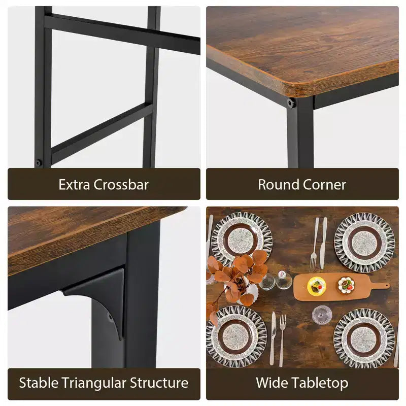 Costway Ensemble Table à Manger 4 Pièces Bureau Rustique 2 Chaises et Banc avec Étagère de Rangement Marron/Gris/Café